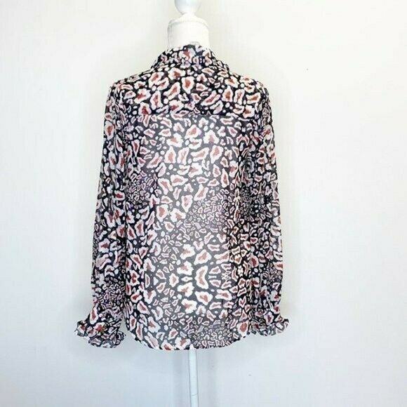 Chloe Oliver Printed Popover tie neck Blouse Multicolor Sz s long sleeve ruffle - Picture 3 of 13